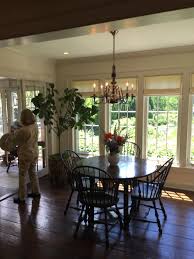 Each dining chair is upholstered in a light blue faux linen fabric and features a reclaimed finish on the solid wood legs, for. A Tour Of Turkey Hill With Martha Stewart And Friends