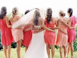 Bridesmaids In The Prettiest Shades Of Coral Always Forever Wedding Wedding Bridesmaids Dream Wedding