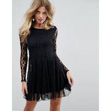 Asos Lace Long Sleeve Skater Mini Dress 86 Liked On Polyvore Featuring Dresses Black Short L Long Sleeve Skater Dress Mini Dress Party Dress Long Sleeve
