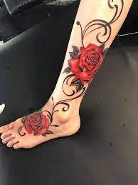 Beautiful Rose Foot Tattoo Side Calf Tattoos For Women Foot Tattoos For Women Rose Tattoo Foot