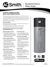 Ao Smith Aosxe50005 Voltex Hybrid Electric Heat Pump Pdf Heat Pump Water Heating