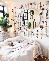 Beautiful Bed Space Bedroom Natural Flowers Plants Homedecor Whiteinterior Bohemian Interior Design Bedroom Aesthetic Room Decor Boho Bedroom Decor