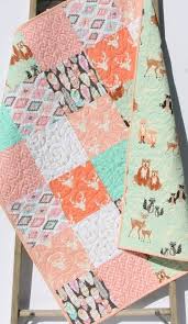 Amazon Com Baby Girl Quilt Woodland Animals Aztec Deer Bucks Bear Feathers Tribal Pastel Shabby Chic Crib Bedding Nursery Coral Pink Mint Green Gold Handmade Products
