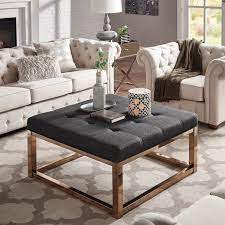 This tufted cocktail ottoman is sure to be the life of the party. Weston Home Libby Dimpled Tufted Cushion Ottoman Coffee Table With Champagne Gold Straight Base Dark Grey Linen Walmart Com Walmart Com