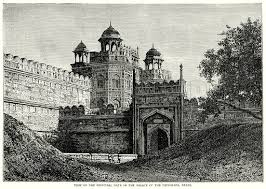 View of the principal gate of the palace of the Padishahs, Delhi stock image | Look and Learn