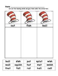 Cat In The Hat Rhyming Rhyming Activities Dr Seuss Preschool Dr Seuss Activities