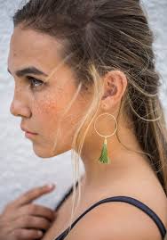 Olive Green Tassel Earrings with Circles, Bridesmaid Gift, Hoop Earrings,  Sterling Silver Country Wedding Earrings Large, Beach Wedding