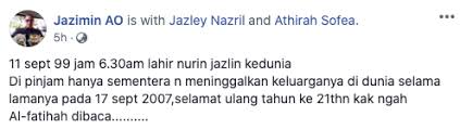 Selamat Hari Lahir Kak Ngah Genap Usia 21 Tahun Bapa Ziarah Pusara Nurin Jazlin In 2020 21st