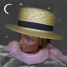 Vintage straw boater pigtail