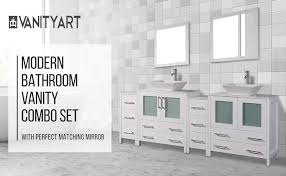 Comes with carrara white marble countertop. Amazon Com Vanity Art 54 Inch Single Sink Bathroom Vanity Set 1 Shelf 8 Dove Tailed Drawers Quartz Top And Ceramic Vessel Sink Bathroom Cabinet With Free Mirror Va3130 54 E Kitchen Dining