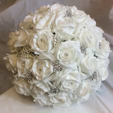 A Wedding Bouquet Collection Of White Or Ivory Foam Roses Diamante Artificial Wedding Bouquets Small Wedding Bouquets Ivory Bouquet Wedding