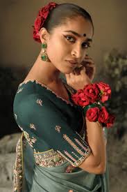 Greenish Grey Organza Silk Embroidered Light Weight Saree SARV171091