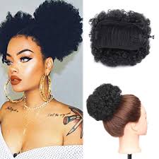 Black hair bun piece from sailor moon to princess leia, black hair bun pieces are essential to complete the look you desire for these type. Amazon Com Curly Afro Puff Drawstring Ponytail Synthetic Hair Short Kinky Curly Hair Bun For African American Women Updo Hair Wrap With Combs 1 Black Beauty