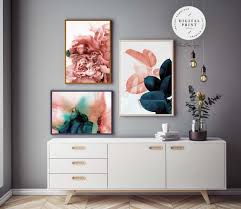 Set Of 3 Prints Blue Green Rose Pink Floral Decor Nature Flowers Printable Wall Art Digital Print Leaves L Decor Office Wall Decor Womens Office Decor