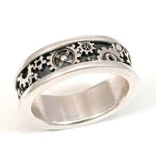 Mens Steampunk Gear Ring Sterling Silver Wedding Band Sterling Silver Wedding Band Gear Ring Sterling Ring