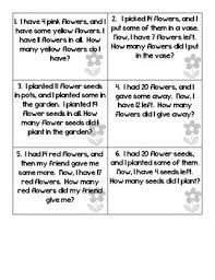 Free printable pdf math worksheets for 1st grade. The Spring Flower Missing Addend And Subtrahend Word Problem Cards