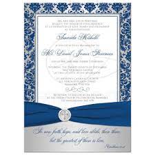 Shop our exclusive range of christian wedding cards with shubhankar! Christian Wedding Invitation Royal Blue Silver Damask Printed Ribbon Crystal Brooch With Cross