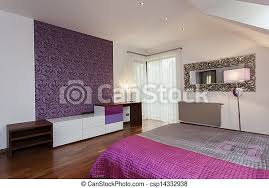 It's an understated canvas for bold art. Patterned Wallpaper Violet Bedroom With Patterned Wallpaper On One Wall Canstock