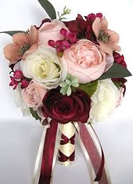 Assorted flower boutonnieres on gold plate. Amazon Com 17 Piece Wedding Bouquet Package Bridal Bouquets Silk Flower Bouquet Pink Blush Burgundy Mauve Bridal Flowers Centerpiece Rosesanddreams Home Kitchen