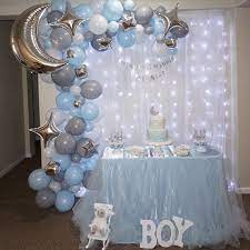 Moon And Star Diy Balloon Garland Kit Blue Gray Grey And Etsy Moon Baby Shower Baby Shower Balloons Boy Baby Shower Themes