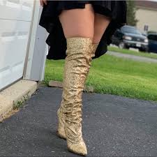 $5.00 coupon applied at checkout. Fashion Nova Shoes Gold Glitter Thigh High Heels Poshmark