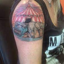 The act of tattooing is as old as civilization itself with the practice found both in ancient art and archaeological finds of mummified. New Tattoo Old Fashioned Circus Under The Big Top Elephant Typewriter As I M A Writer And Ocean With Sunset Origina Tattoos New Tattoos Original Designs