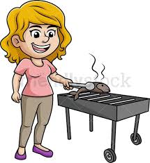 Woman baking clipart black and white stock. Woman Grilling Fish Cartoon Vector Clipart Friendlystock Cartoon Cartoons Vector Cartoon Clip Art
