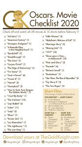 This year's winners will be announced at a delayed oscars ceremony on sunday april 25. Oscars 2020 Download Our Printable Movie Checklist The Gold Knight Latest Academy Awards News And Insight