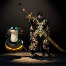 Download With The Dragon Scarf Being Layered Now I Finally Finished Up My Gold Ronin Mog Monsterhunterworld