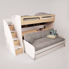 Brayden Studio Gautreau Twin Futon Bunk Bed With Trundle Color Gloss White And Light Wood Futon Bunk Bed Kid Beds Bunk Beds