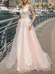 Brautkleid schlicht brautkleid kurz brautkleid standesamt lang hochzeitskleid alternativ lange kleider hochzeitsgast outfit hochzeit gast 20er kleid kleidung brautmutter party kleider kurz. Brautkleider 2021 A Linie Illusion Neck Spitze Applique Weichen Rosa Tull Brautkleid Mit Hofzug Milanoo Com