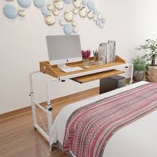 With 6 Rolling Wheels 2 Brakes Keyboard Shelf Hoster Tray And Adjustable Length Height The Over Bed Compu Overbed Table Computer Table Desk In Living Room