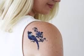 Blue Bird And Rose Tattoo Delfts Blue Bird And Flower Tattoo Bird And Flower Tattoo Boho Temporary Tattoos Tattoo Designs