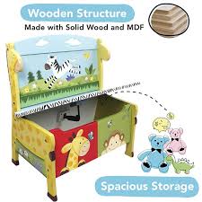 Fantasy Fields Sunny Safari Animals Thematic Kids Storage Bench Imagination Inspiring Hand Crafted Hand Painted Details Non Toxic Lead Free Water Based Pa Kids Storage Bench Painted Toy Chest Painting Kids