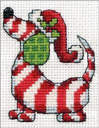 Candy cane cross stitch patterns. Candy Cane Dog Counted Cross Stitch Kit