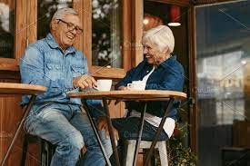 Senior Couple In Love At Coffee Shop Cafe Photography Couples In Love Couple Restaurant