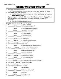Who Or Whom Worksheet Answer Key By Robert S Resources Teachers Pay Teachers In 2020 Other Ways To Say Notes Life Different Sentences