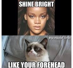 Shine Bright Like Rihanna S Forehead Funny Grumpy Cat Memes Grumpy Cat Humor Funny Cat Memes