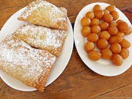 Cyprus Delicacies Loukoumades Fried Honey Balls And Shamishi Fried Pastry With Cream Filling Street Food Food Cyprus Holiday