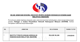 Institut penyelidikan hidraulik kebangsaan (nahrim). Institut Penyelidikan Hidraulik Kebangsaan Malaysia Nahrim Kerja Kosong Kerajaan