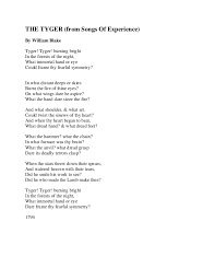 The Tyger By William Blake From Songs Of Experience