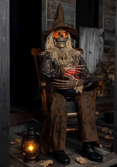 4.8FT Animatronic Swiping Scully the Seated Scarecrow Decoration -Tekky | Halloween Animatronics | Adult | Adult | ST | Brown/Red | FUN Costumes