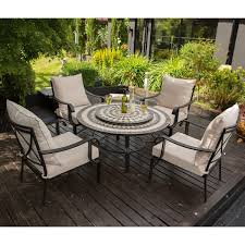 Leisuregrow Casablanca Metal 120cm 4 Seater Lounge Firepit Garden Furniture Set With Cream Cushions Fire Pit Sets Fire Pit Decor Fire Pit Table Set