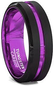 Mens Wedding Band Black 8mm Lavender Purple Tungsten Ring Groove Beveled Edge Comfort Fit 8 5 Purple Wedding Rings Mens Wedding Rings Titanium Wedding Rings