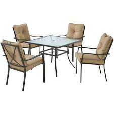 Patio Metal Dining Set 5pc Glass Top Table 4 Chairs Cushions Outdoor Furniture Mainstays Patiomet Dining Furniture Sets Patio Dining Set Patio Furniture Sets