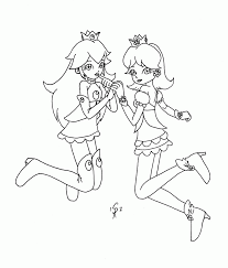 This picture showcases princess peach and her love interest, mario. Rosalina Peach And Daisy Coloring Pages Coloring Home