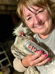 Grabbed my meanest rooster at sunset and told him to chill out🍻 Meet Mick  Jagger🐓