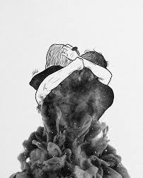 Impressive Hug Art Galaxy Love Black White Stars Space Universe Artwork Night Warm Beautiful Artistic Sky Beau Psychedelic Art Romantic Art Art