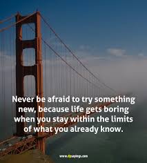 Never be afraid to try new things. 60 Quotes About Trying New Things Dp Sayings