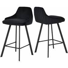 Black Velvet Counter Stool Matte Black Legs Set Of 2 Bar Stools Counter Stools Backless Bar Stools